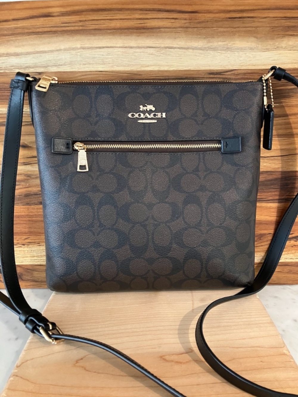 Coach Rowan File Bag | Signature Canvas Crossbody | Black/Brown